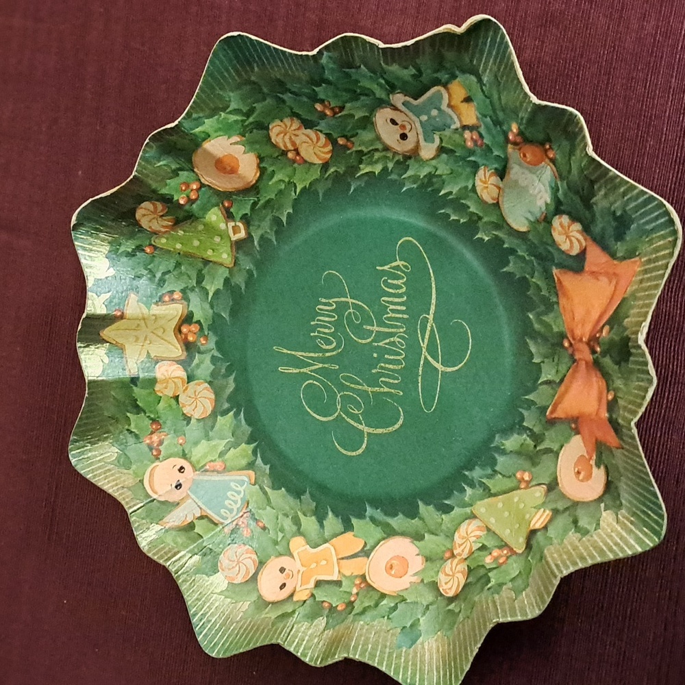 Vintage Paper Cardboard Cookie Trays Merry Christmas Holiday Fluted Edge